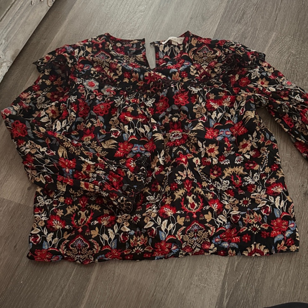 LOFT Black and Red Floral Blouse